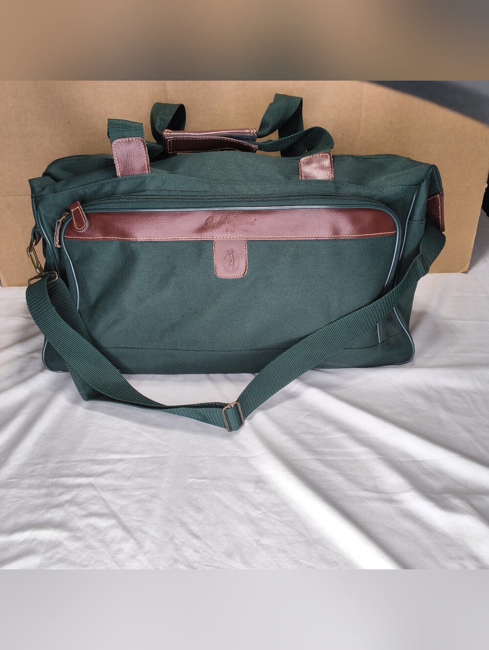 Bobby Jones Golf Travel Duffel Bag Green Canvas Leather Trim Weekender Carry-On - Picture 2 of 6